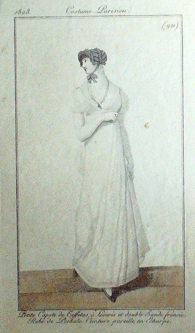 Gravure Mode Costume Parisien 1808 #  921 (eau forte old Fashion plate