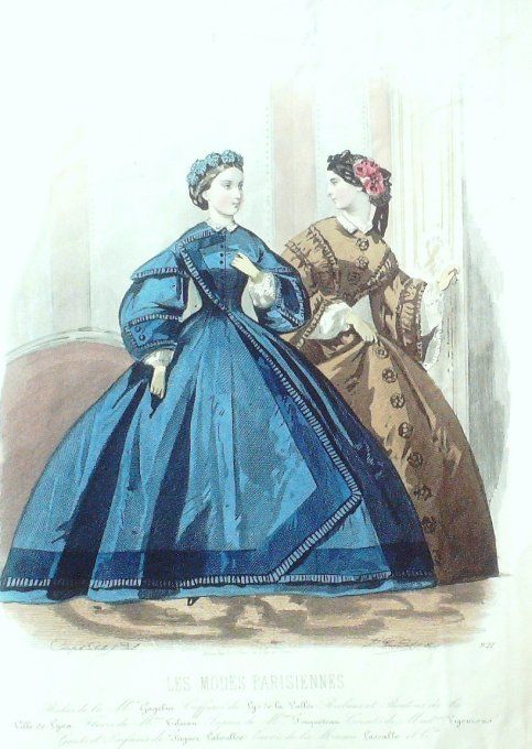 Gravure Les Modes Parisiennes 1860 # 921 Robes gros de Turin Maison Gagelin