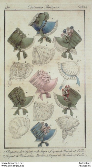 Costume Parisien 1811 # 1182 Toquets Perkale et tulle