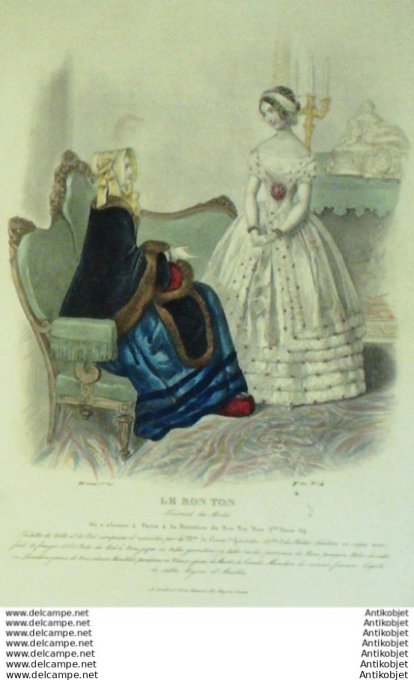 Gravure Mode Le Bon Ton 1846 13 # 15 (aquarelle old fashion plate)