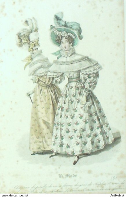 Gravure La mode 1831 n°181 Robe mousseline de laine Canezou