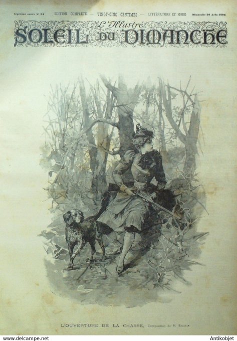 Soleil du Dimanche 1894 n°34 chasse sculpteur Cain Chine Uniformes Empereurs