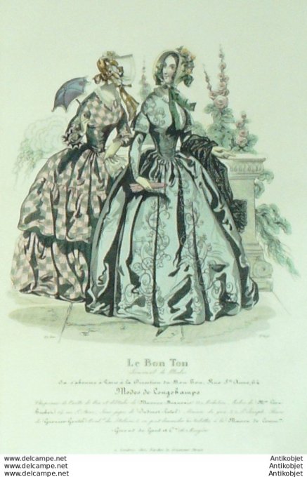 Gravure de mode Le Bon Ton 1843 n°676 Robes (Maison Buchez)