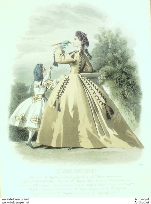 Gravure Les Modes Parisiennes 1863 #1056 Redingote gros de Naples Maison Cagelin