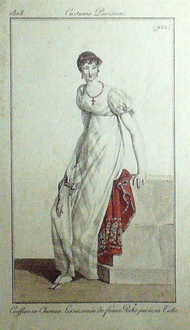 Gravure Mode Costume Parisien 1808 #  922 (eau forte old Fashion plate