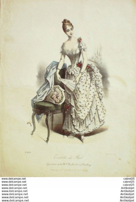 Gravure Mode Le Coquet 1886 # 52 (Old Fashion plate)