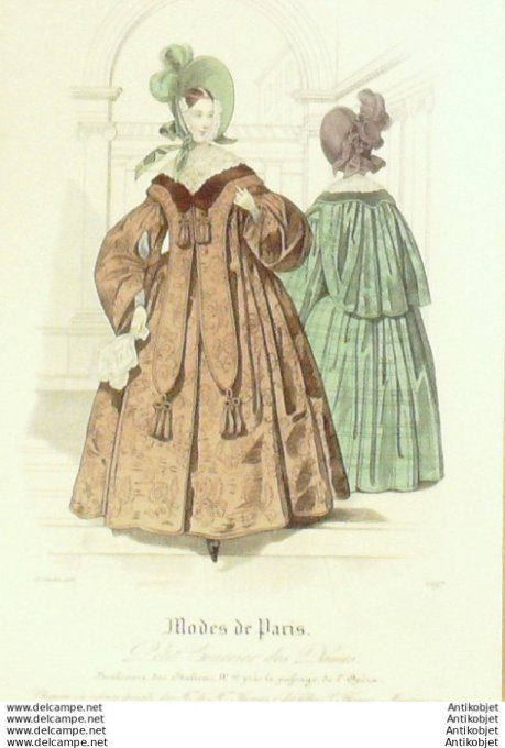 Gravure Mode Courrier des Dames 1836 # 1297 (eau forte old Fashion plate)
