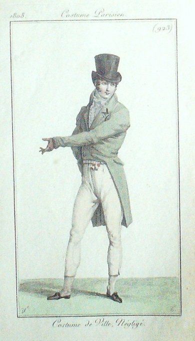Gravure Mode Costume Parisien 1808 #  923 (eau forte old Fashion plate