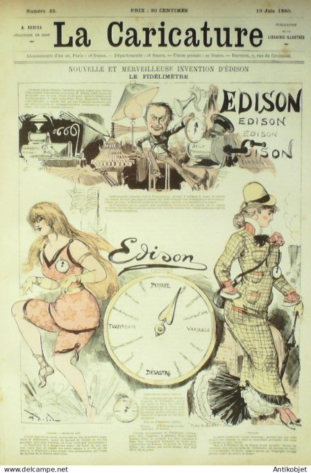 La Caricature 1880 #  25 Invention d'Edison le Fidélimètre Barret Robida Quidam