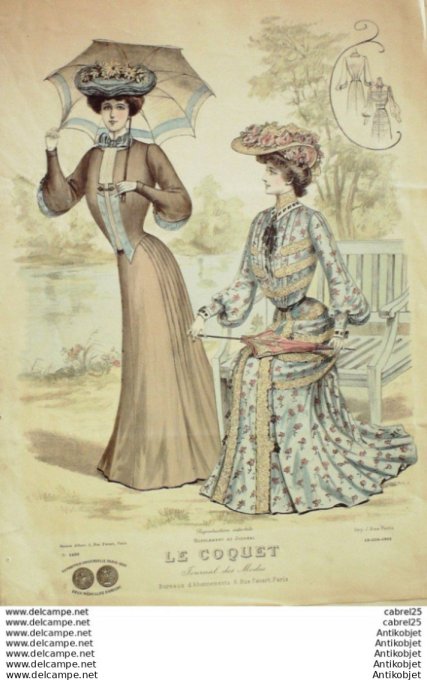Gravure Mode Le Coquet 1903 # 19 (Old Fashion plate)