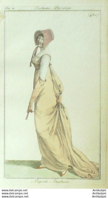 Gravure Mode Costume Parisien 1802 an 10 # 430 (eau forte old Fashion plate