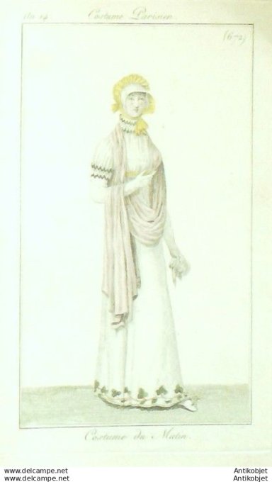 Gravure Mode Costume Parisien 1806 an 14 # 672 (eau forte old Fashion plate