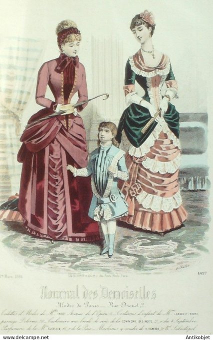 Gravure Mode J.Demoiselles 1884 # 4457 (Old Fashion plate)