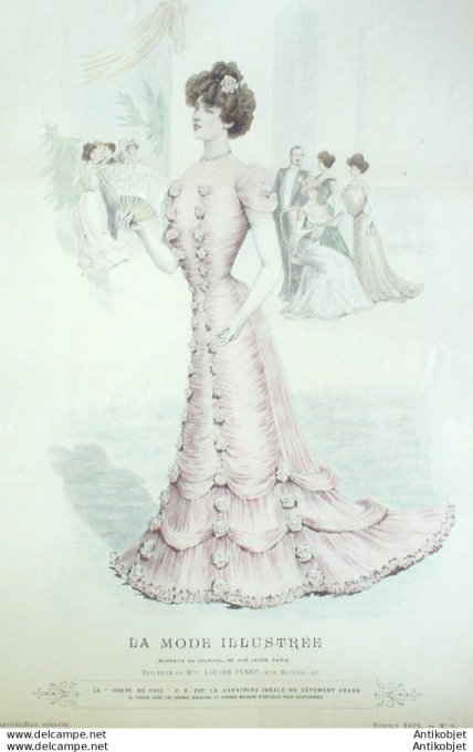 Gravure Mode illustree 1901 #  8 (Old Fashion plate) rare