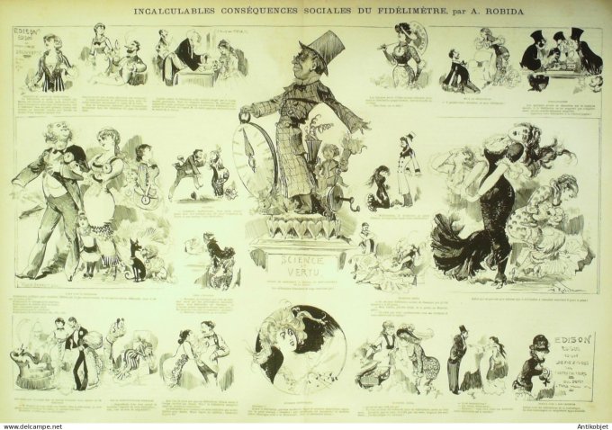 La Caricature 1880 #  25 Invention d'Edison le Fidélimètre Barret Robida Quidam
