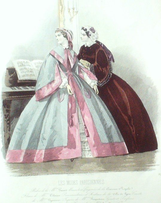 Gravure Les Modes Parisiennes 1860 # 924 Robes en passementeries Maison Fauvet
