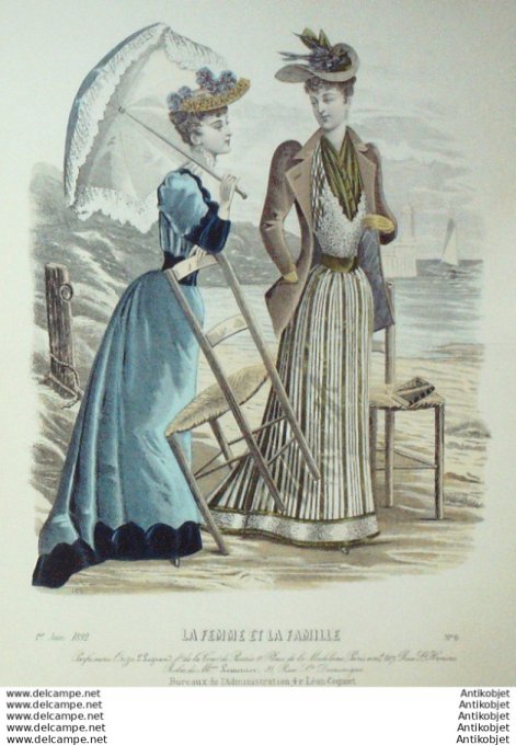 Gravure Mode La Femme & La Famille 1892 # 06 (Old Fashion plate)