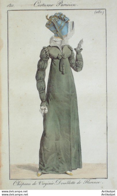 Gravure de mode Costume Parisien 1811 n°1181 Douillette de Florence