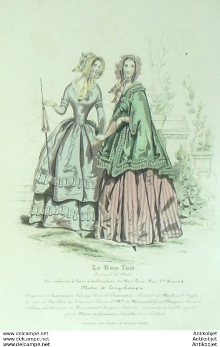 Gravure de mode Le Bon Ton 1843 n°677 (Robes (Pavillon d'Hanovre)