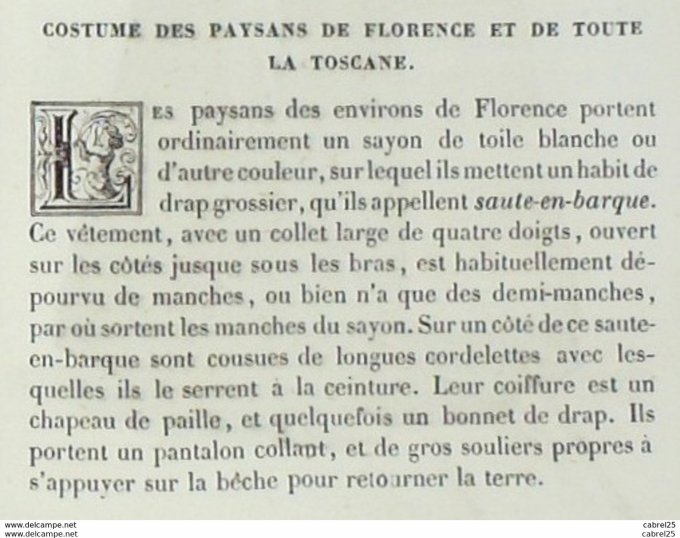 Italie PAYSAN de FLORENCE et TOSCANE 1859