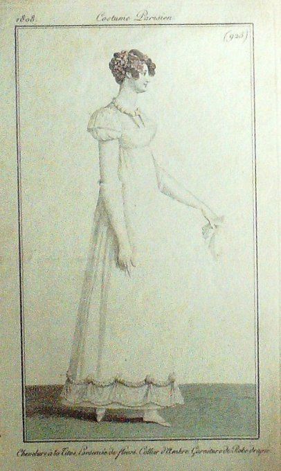 Gravure Mode Costume Parisien 1808 #  925 (eau forte old Fashion plate