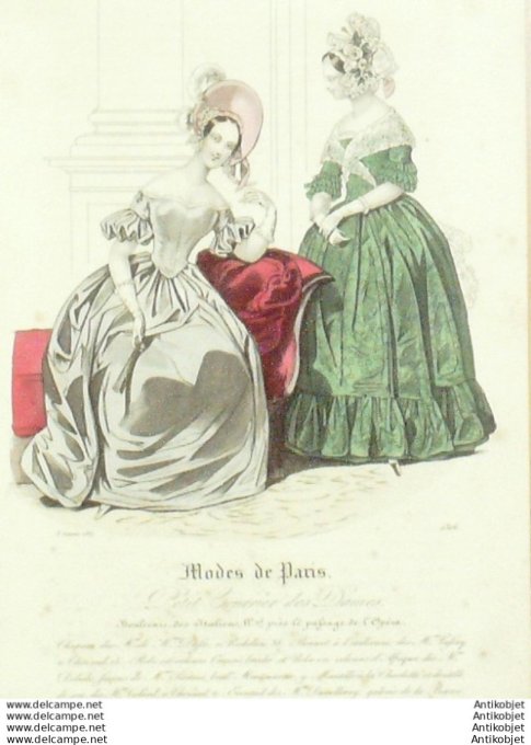 Gravure Mode Courrier des Dames 1837 # 1316 (eau forte old Fashion plate)