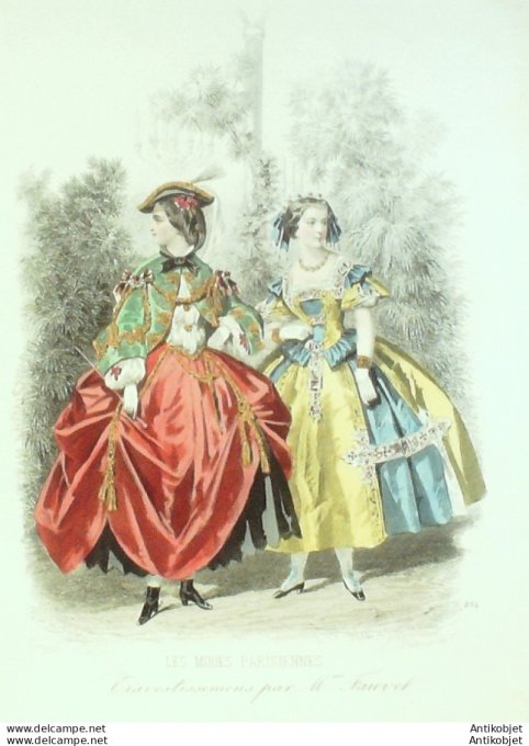 Gravure Les Modes Parisiennes 1859 # 834 Travestissements Maison Fauvet