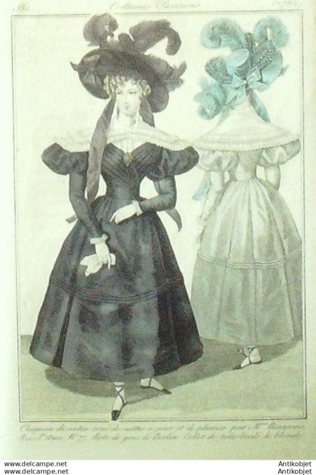 Gravure Mode Costume Parisien 1830 # 2768 (eau forte old Fashion plate