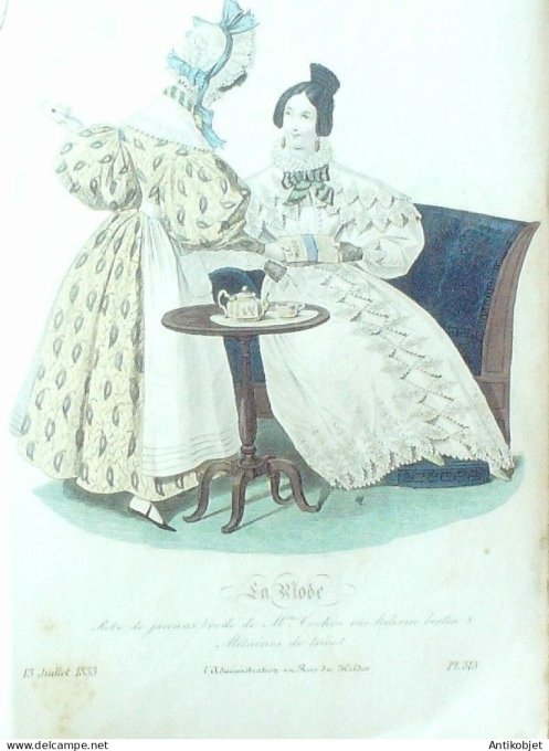 Gravure La mode 1833 # 313 (aquarelle old Fashion plate)
