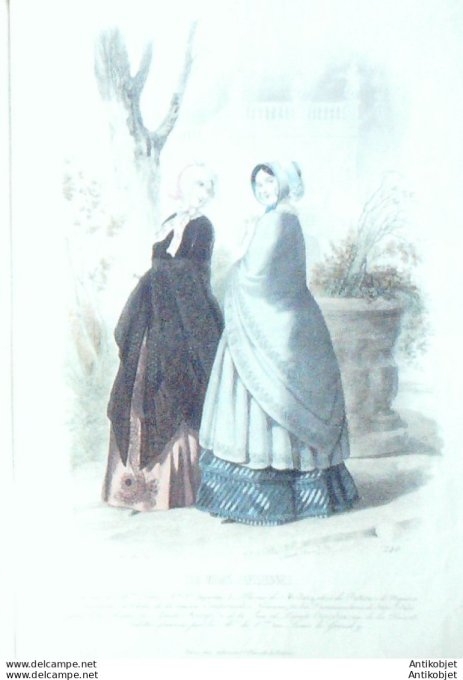 Gravure Les Modes Parisiennes 1847 # 240 Mantelets capote Maison Couchonnal