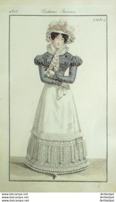 Gravure Mode Costume Parisien 1823 # 2150 (eau forte old Fashion plate