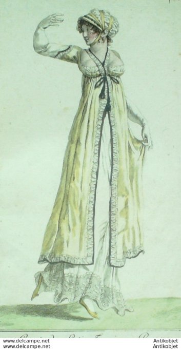 Gravure de mode Costume Parisien 1801 n° 305 (An 9) Tunique Russe capote