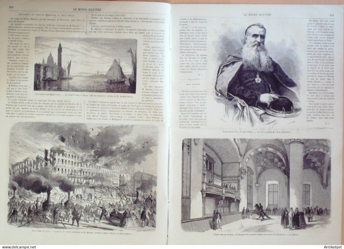 Le Monde illustré 1865 n°435 Italie Venise  Etats-Unis New-York Incendie Algérie Abd-El-Kader