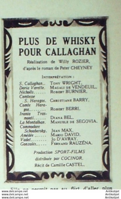 Plus de whisky pour callaghan Tony Wright Diana Bel  + Film