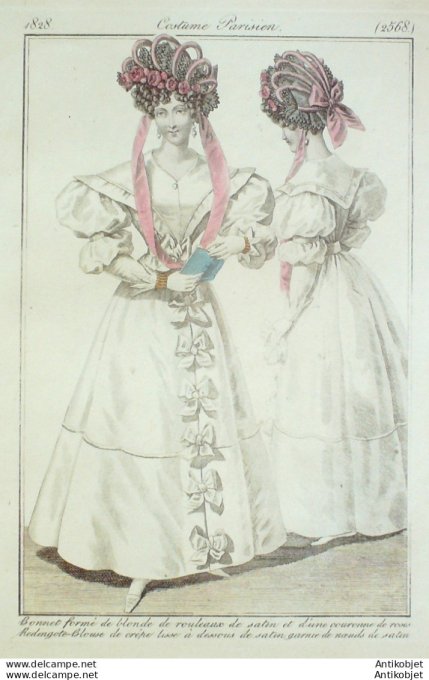 Costume Parisien 1828 # 2568 Redingote blouse de crêpe lisse