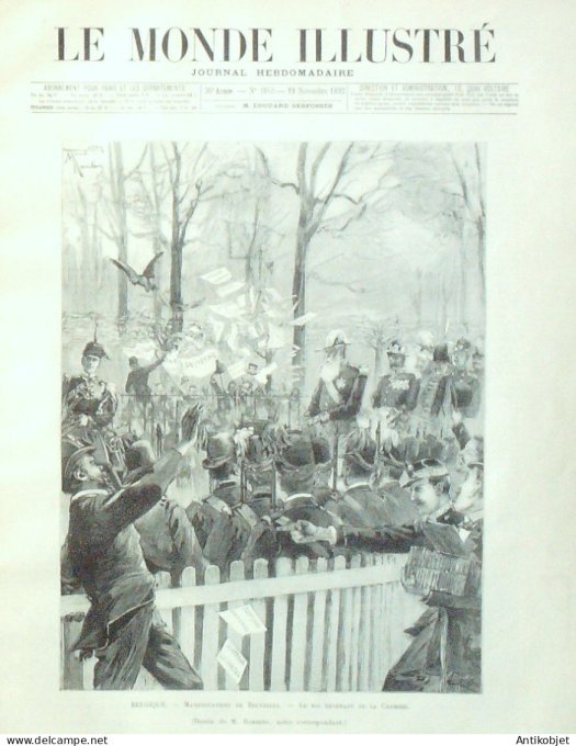Le Monde illustré 1892 n°1860 Bruxelles Manifestation Dahomey Cotonou Forenou Bondoukou Tunis