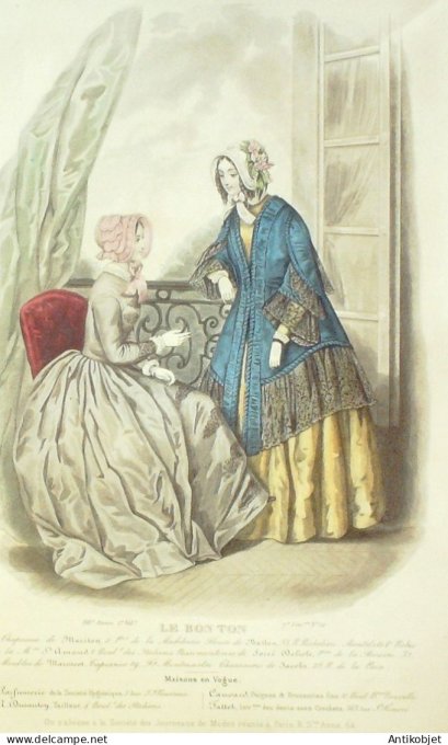 Gravure Mode Le Bon Ton 1846 13 # 11 (aquarelle old fashion plate)