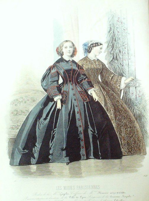 Gravure Les Modes Parisiennes 1860 # 928 Robes de lin Maison Gagelin