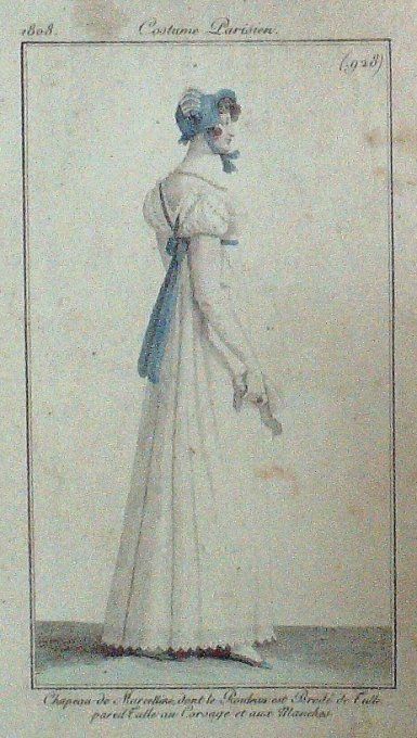 Gravure Mode Costume Parisien 1808 #  928 (eau forte old Fashion plate