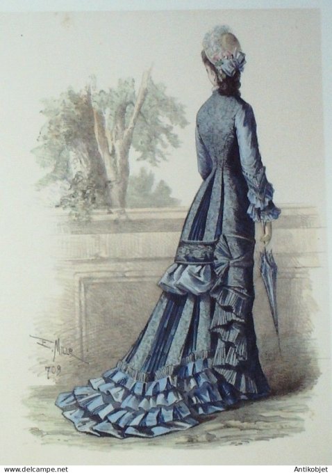 Gravure Mode Elegance Parisienne 1876 # 709 (Old Fashion plate)