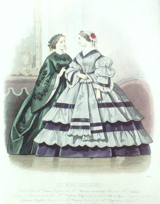 Gravure Les Modes Parisiennes 1860 # 929 Robes velours Maison Fauvet