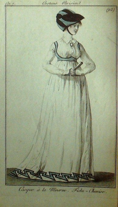 Gravure Mode Costume Parisien 1798 an  7 #  92 (eau forte old Fashion plate