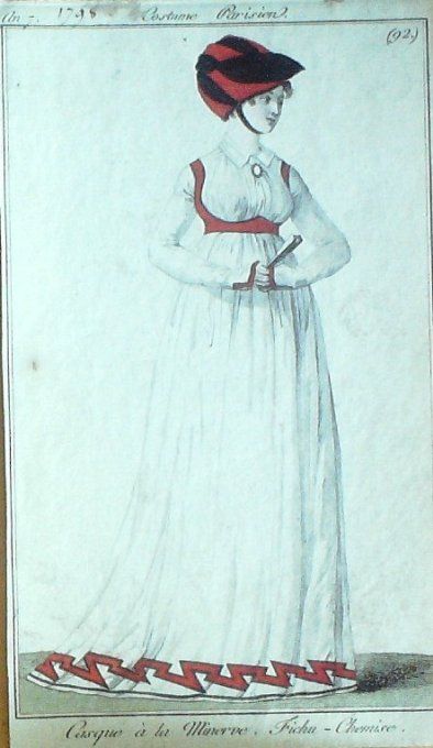 Gravure Mode Costume Parisien 1798 an  7 #  92b (eau forte old Fashion plate