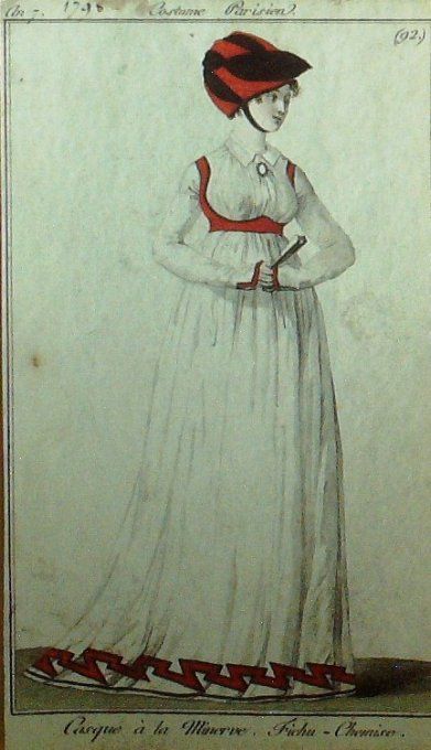 Gravure Mode Costume Parisien 1798 an  7 #  92b (eau forte old Fashion plate