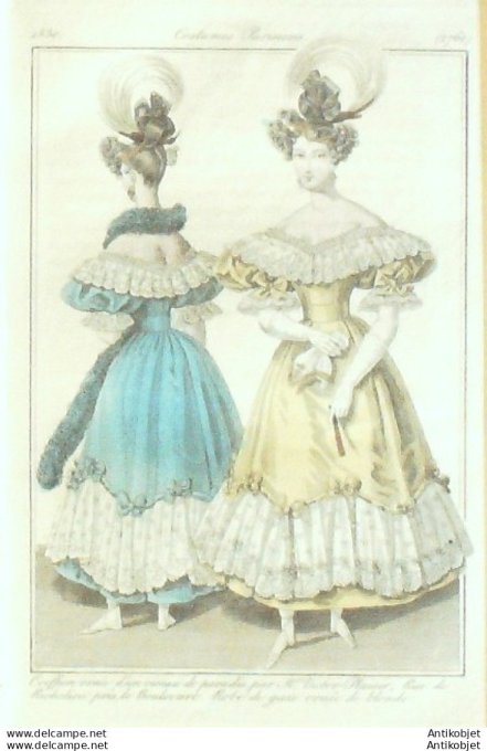 Costume Parisien 1830 # 2761 Robe de gaze orné de blonde