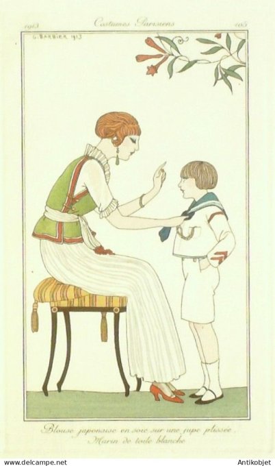 Gravure Mode Costume Parisien 1913 # 105 Barbier George (eau forte)