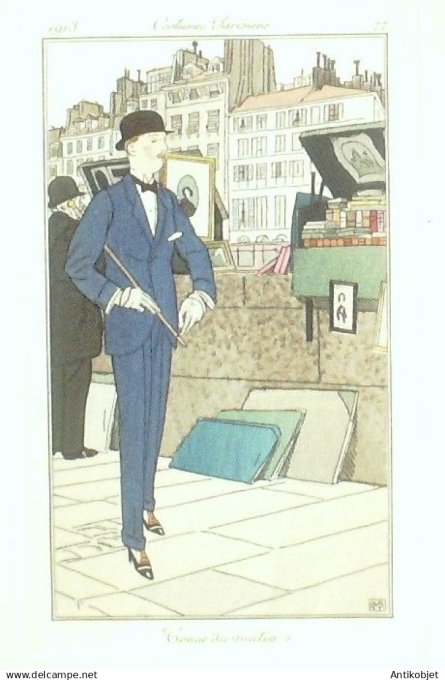 Gravure Costume Parisien 1913 # 77 Boutet de Monvel Bernard (eau forte) Costume homme