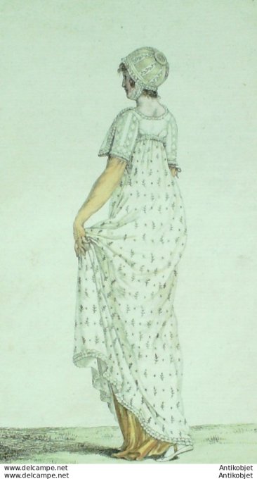 Gravure de mode Costume Parisien 1801 n° 308 (An 9) Toquet & Canezou garnis