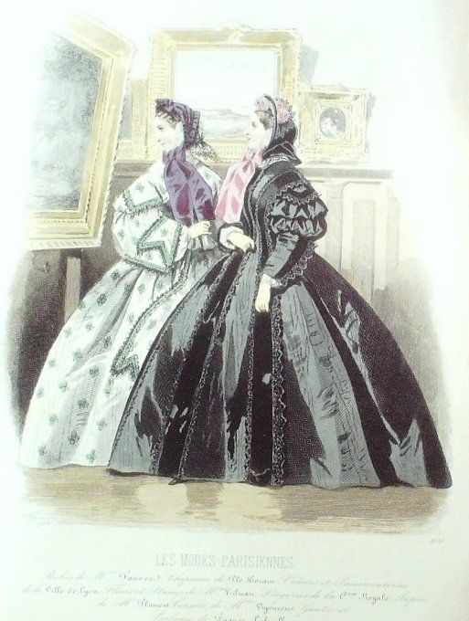 Gravure Les Modes Parisiennes 1860 # 930 Robes de loisirs Maison Fauvet