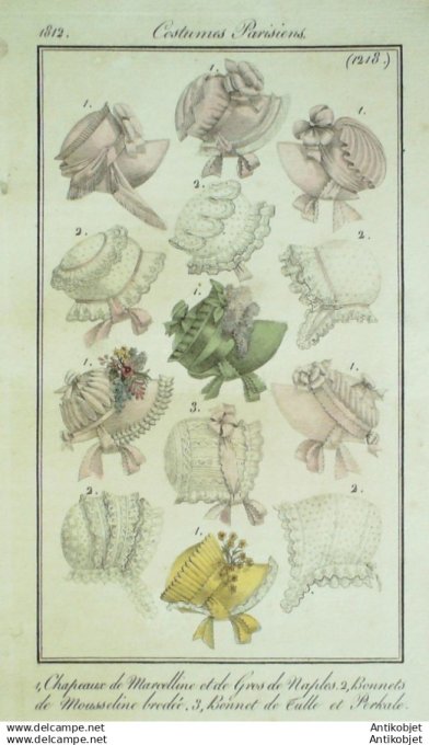 Gravure Mode Costume Parisien 1812 # 1218 (eau forte old Fashion plate